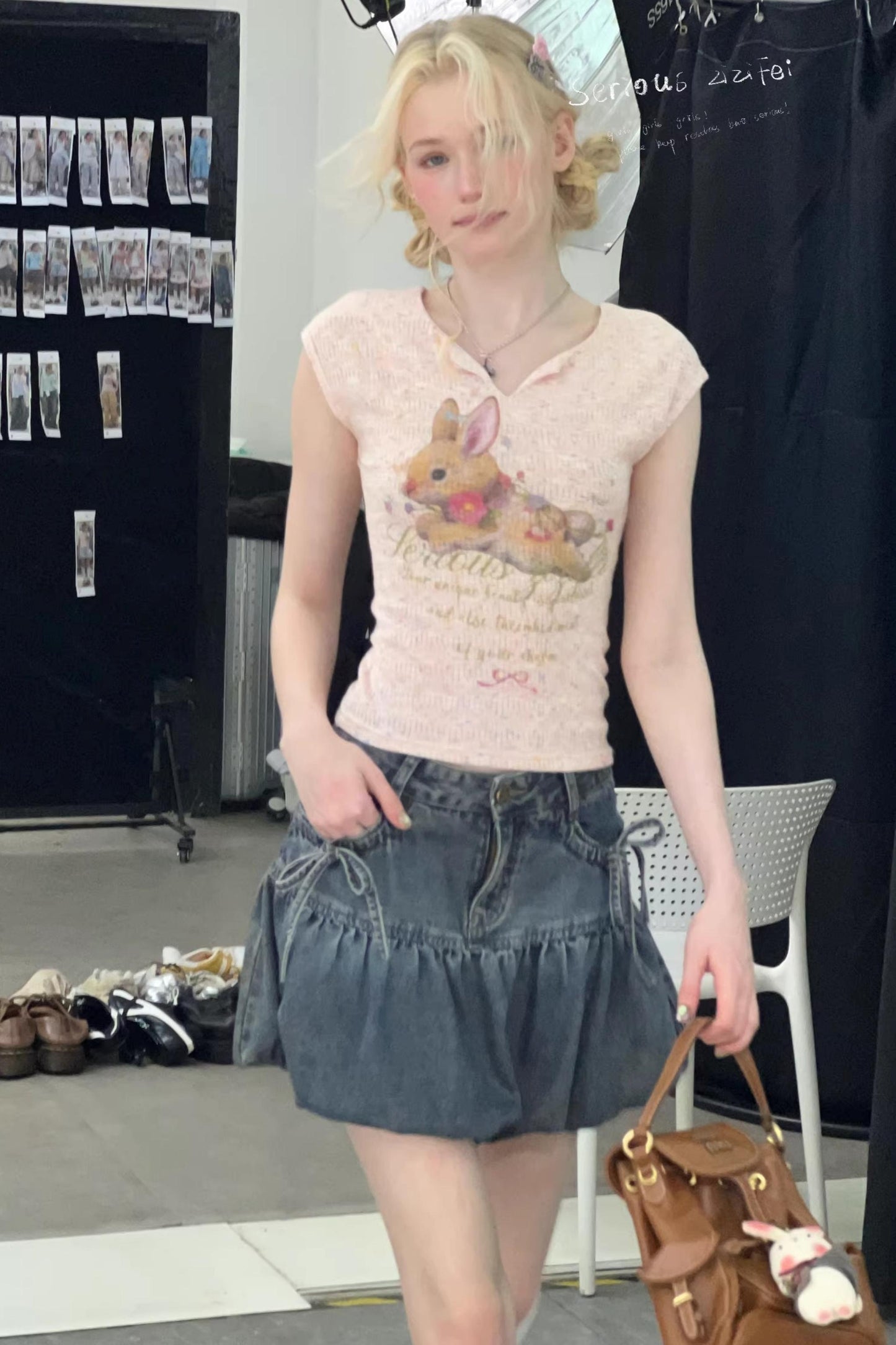 Textured Pink Rabbit T-Shirt