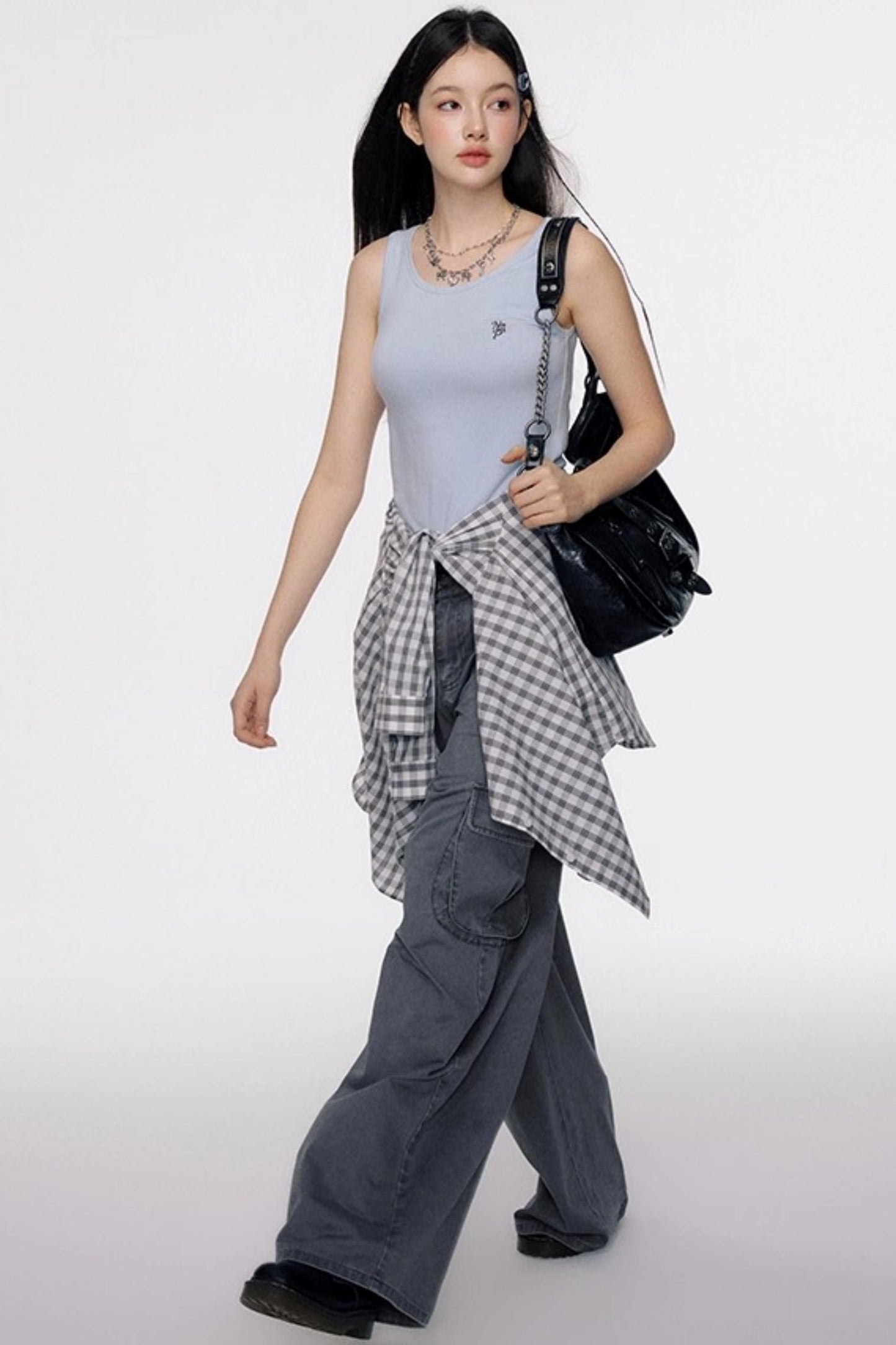 Open Front Long-Sleeved T-shirt & Vest Set-Up