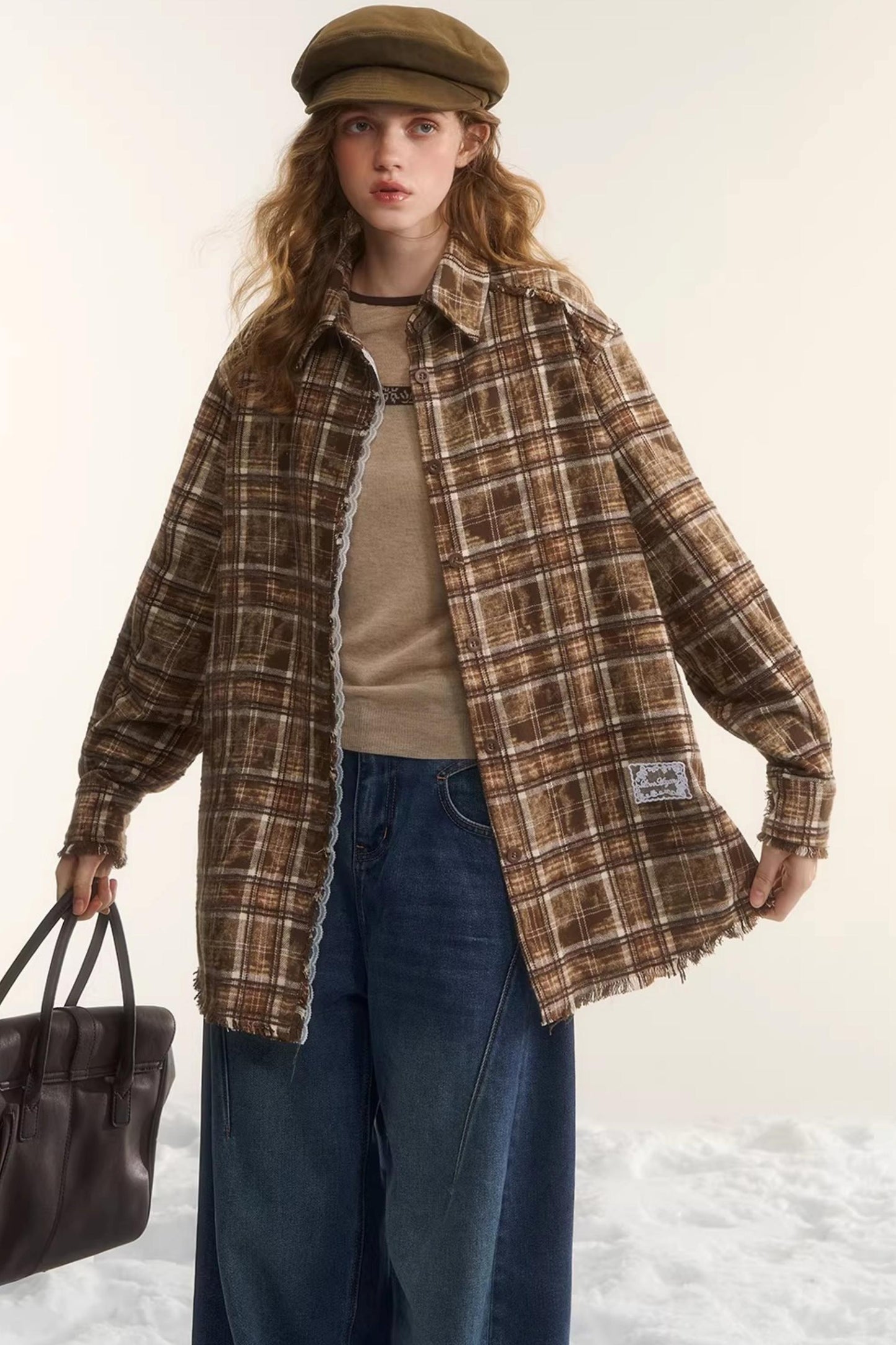 Lace-Trimmed Plaid Shirt