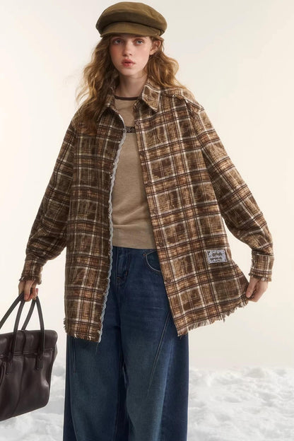 Lace-Trimmed Plaid Shirt