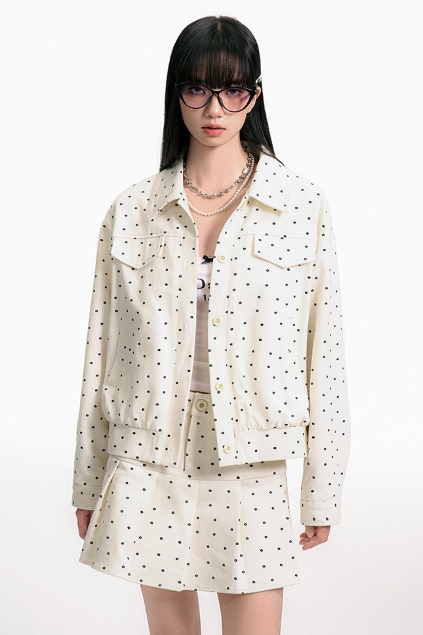 Floral Pleated Jacket Skirt Set-Up