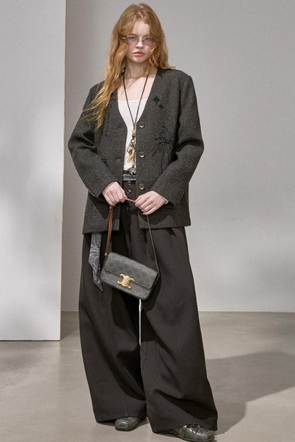 High-Density Beaded V-Neck Jacket