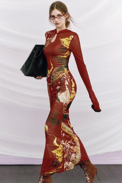 Hand-Painted Cheongsam Fishtail Dress