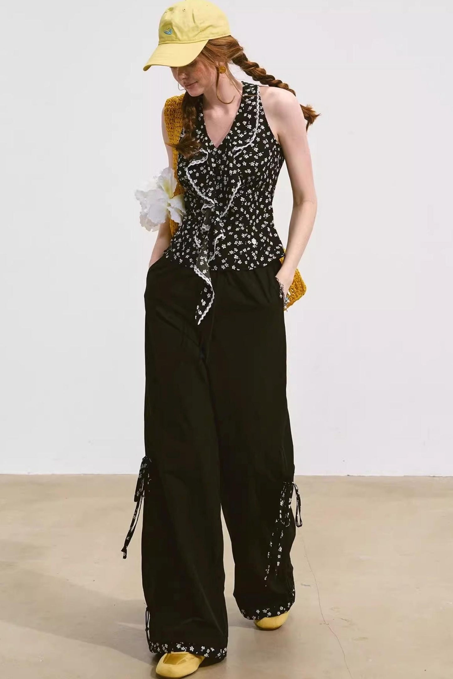 Floral Patchwork Plaid Trousers