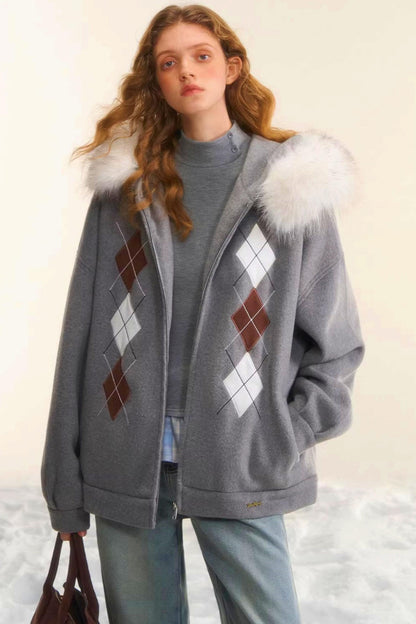 Diamond-Embroidered Woolen Jacket