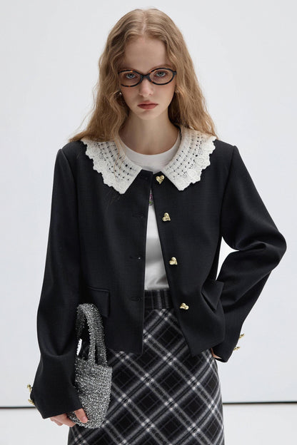 French Lace Collar Short Jacket Set-UP