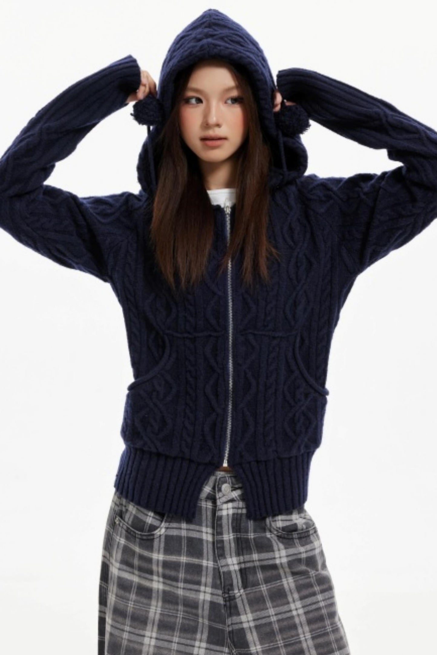 American Hooded Cable Knit Sweater