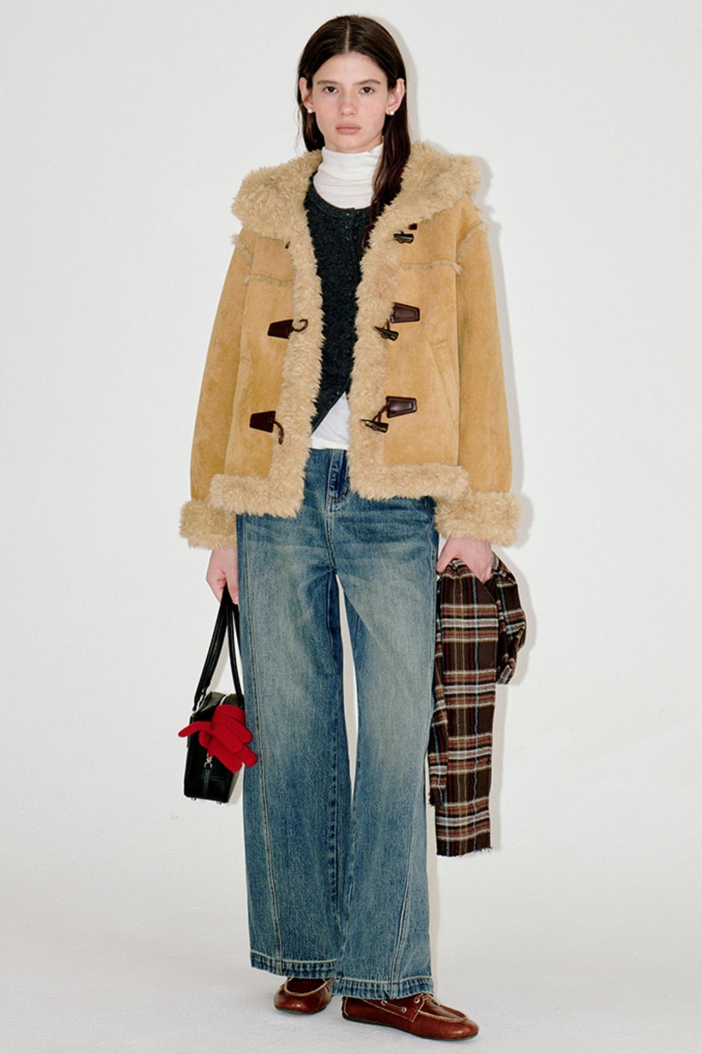 Horn Button Faux Fur Coat