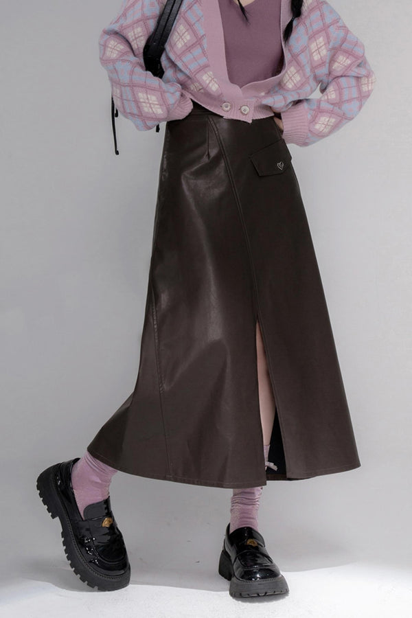 Rich Brown Leather Skirt