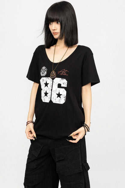 Monogram Black Off-the-Shoulder T-Shirt