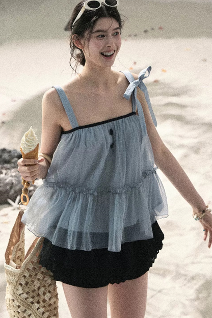 French Chiffon Mesh Top