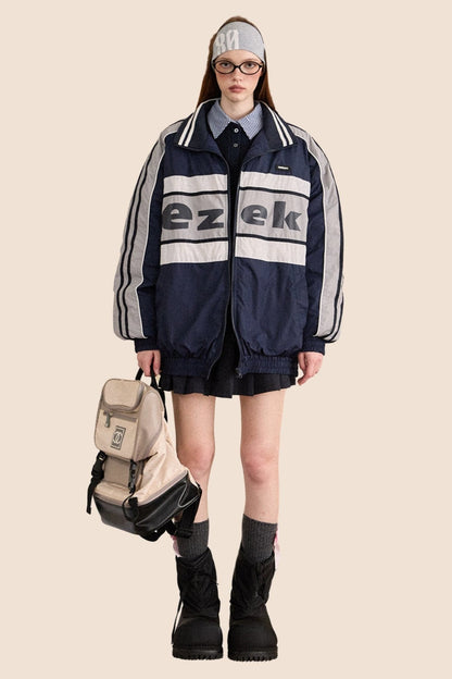 Retro Striped Sleeve White Duck Down Jacket