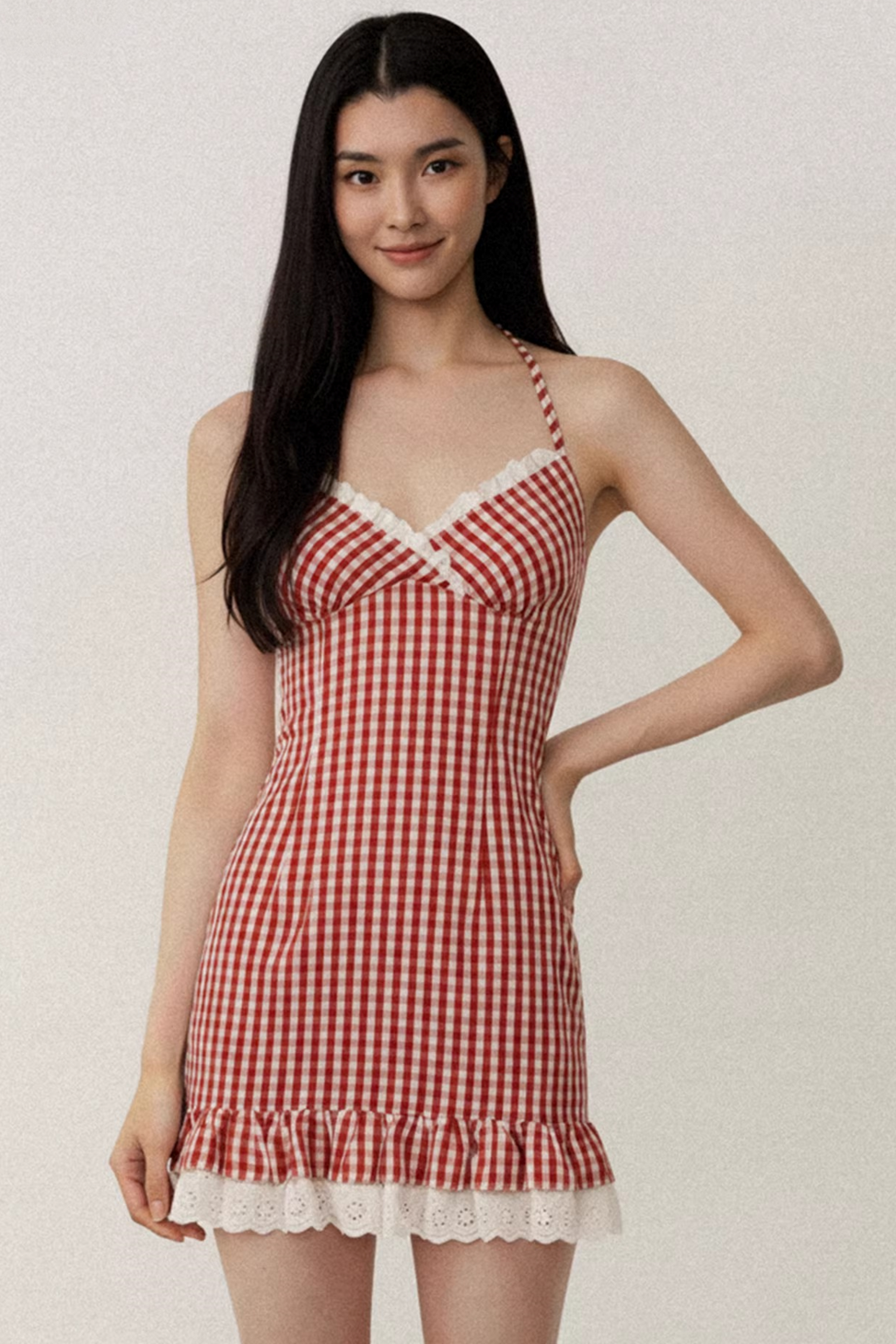 Retro Plaid Lace Dress