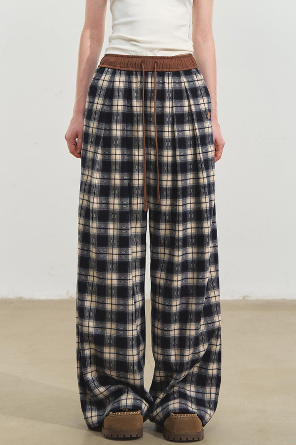 Lazy Check Wide-Leg Pants