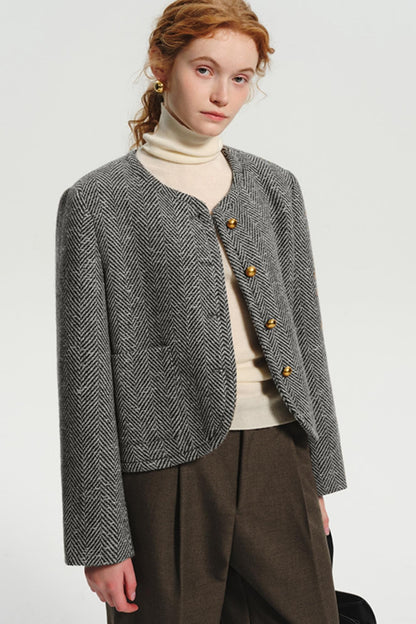 Vintage Herringbone Crewneck Wool Jacket