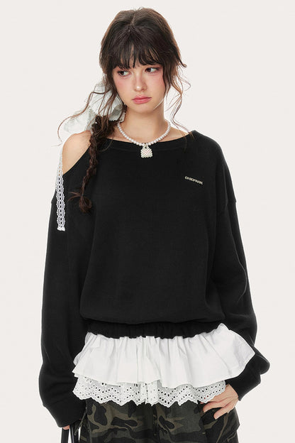 Skin-Friendly Slanted Shoulder Sweatshirt