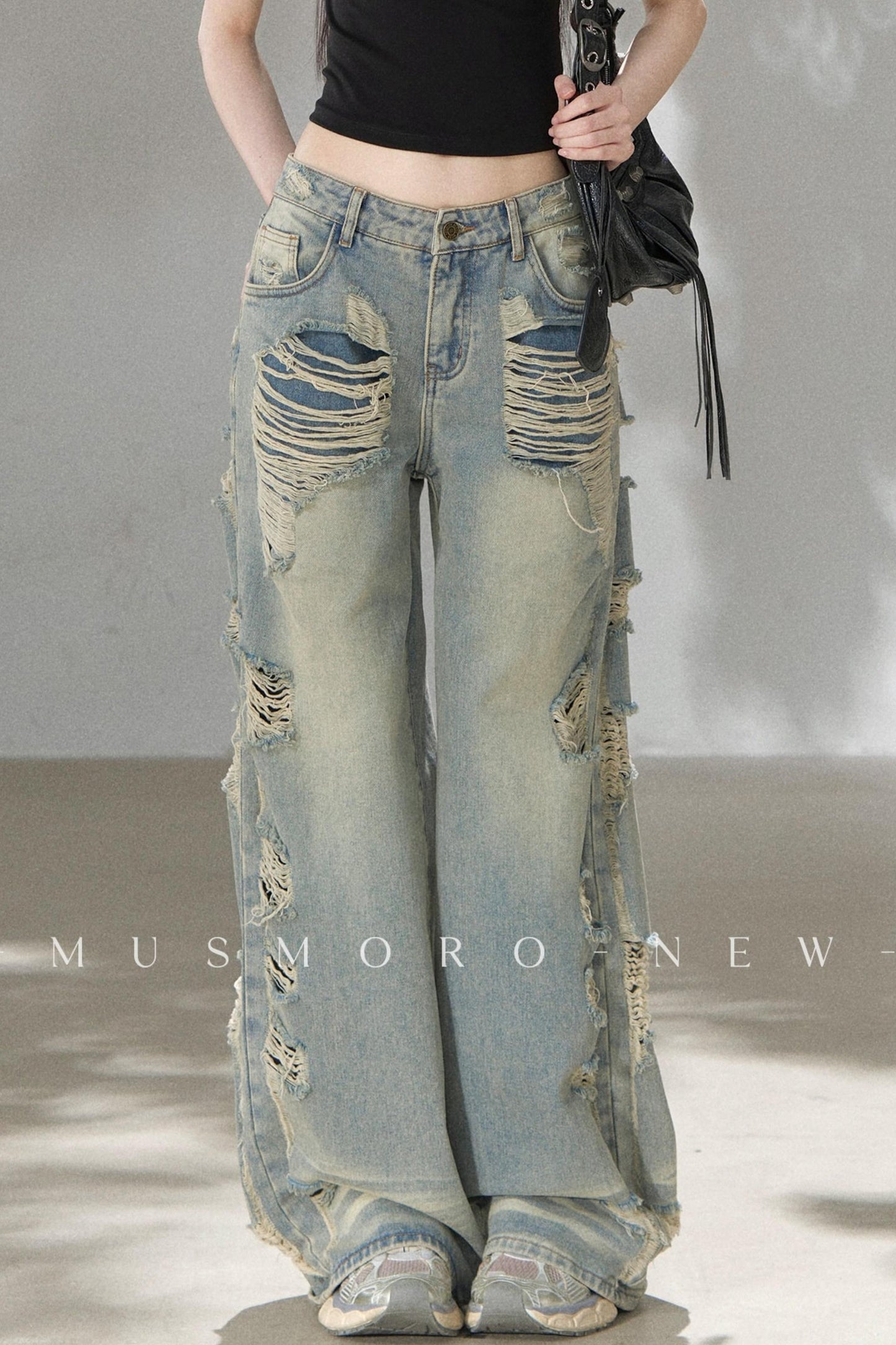 Retro Ripped Denim Pants
