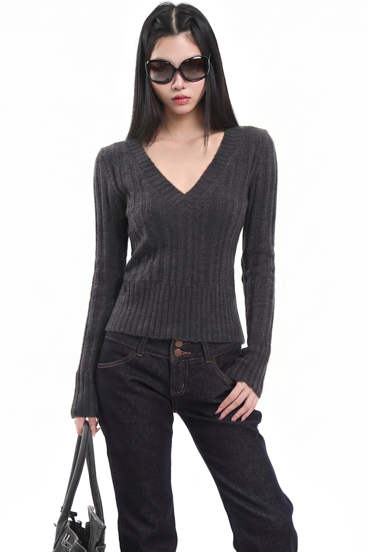 American Retro V Neck Knit Top