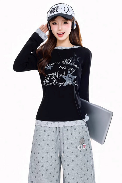 우아한 슬림핏 긴팔 탑