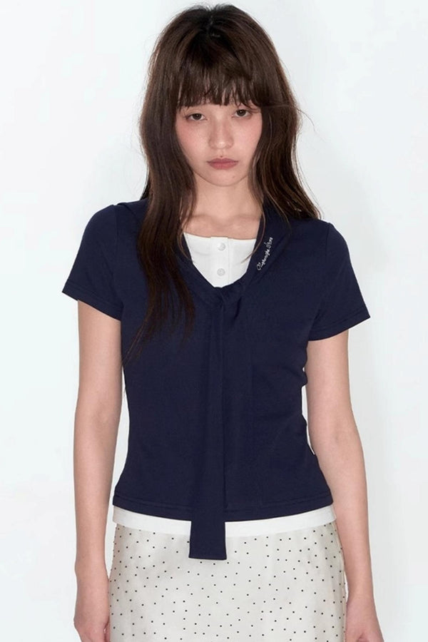 Original Detachable Navy Neck Slim Top