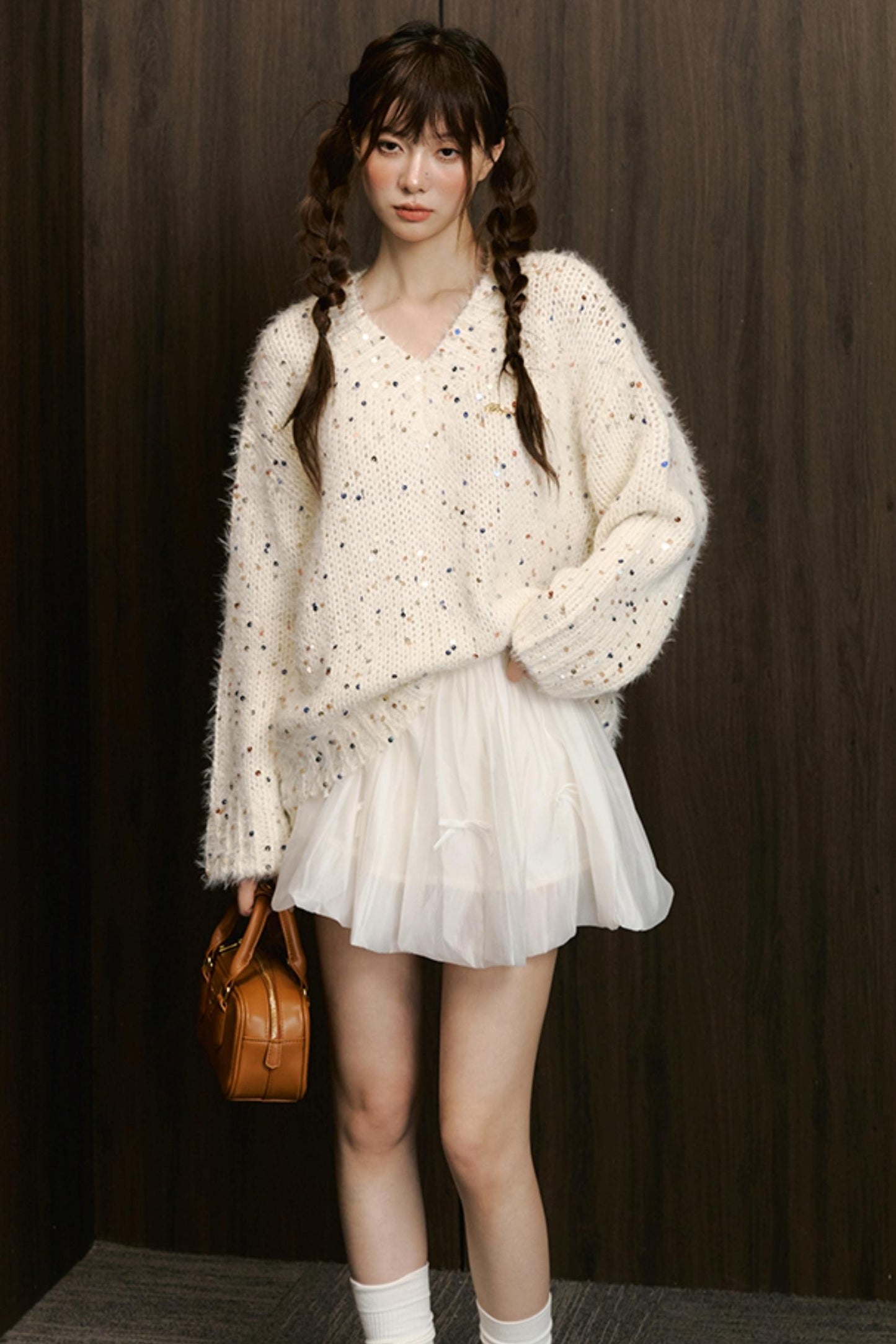 Sequin V-Neck Pullover