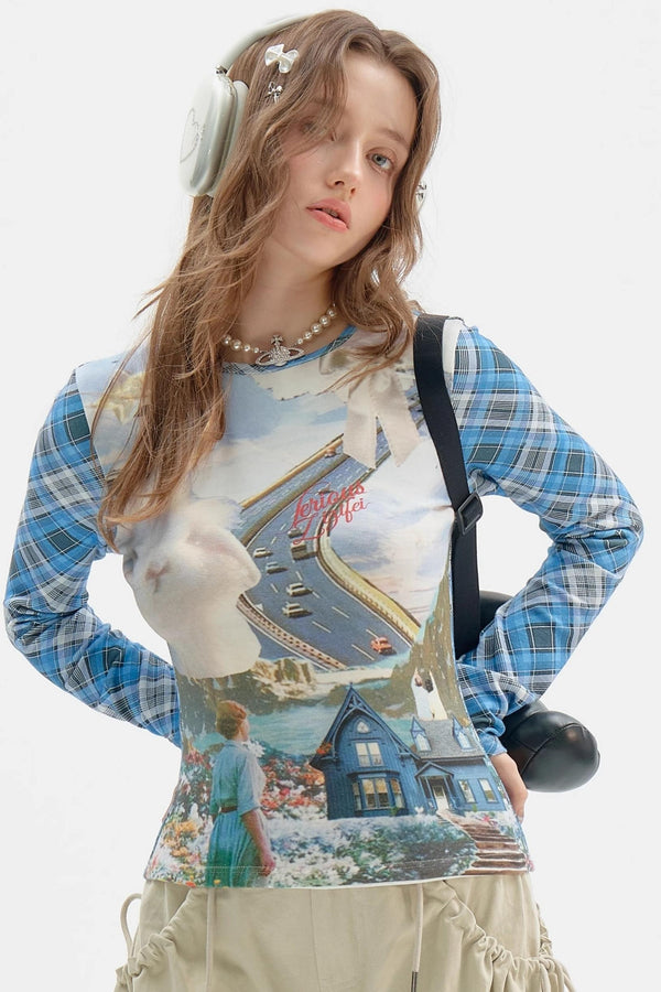 Hochwertiges blaues Karo-T-Shirt 