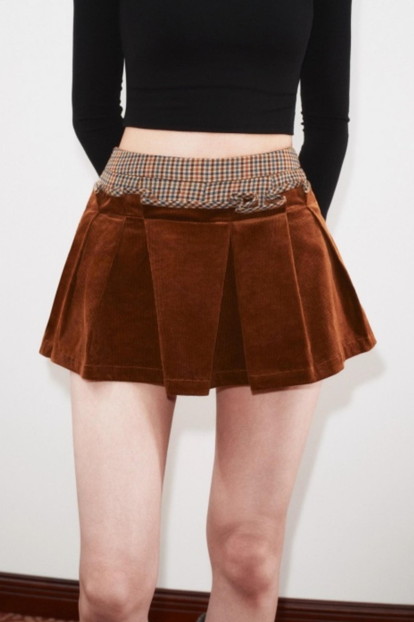 Irregular Folded Corduroy Skirt Set-Up