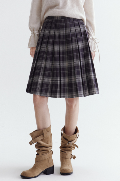 Cotton Plaid A-Line Skirt