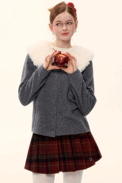 Wool Detachable Fur Collar Cardigan
