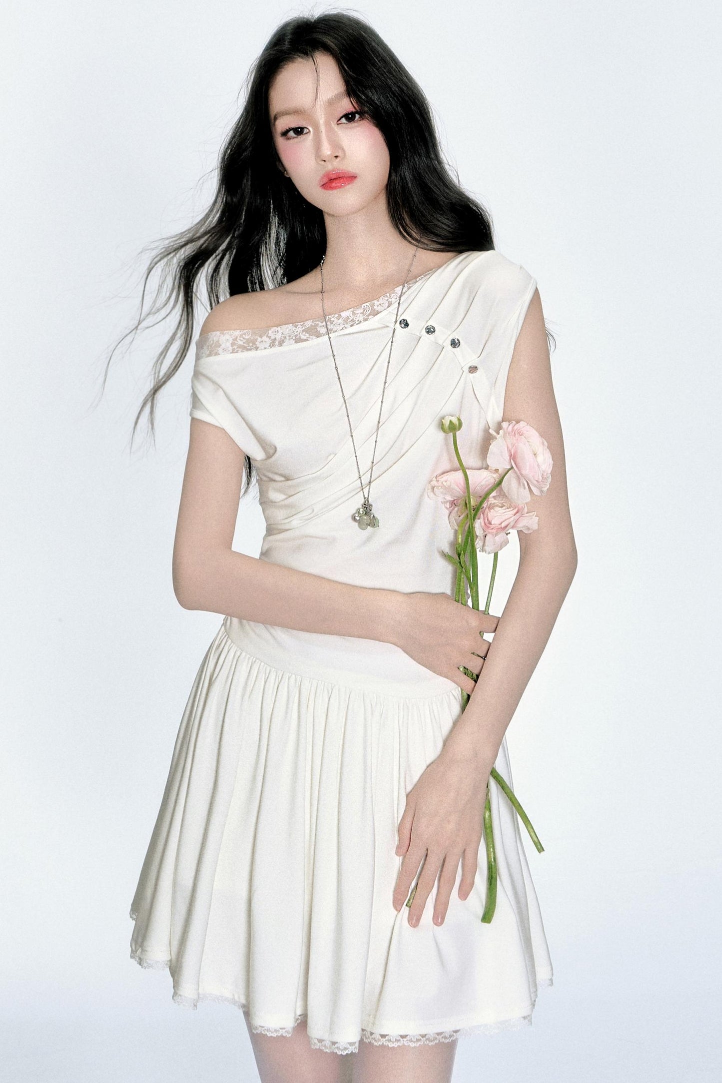 Lace Knit Asymmetric Dress