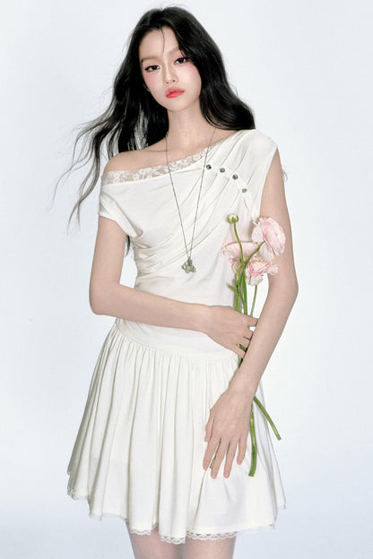 Lace Knit Asymmetric Dress