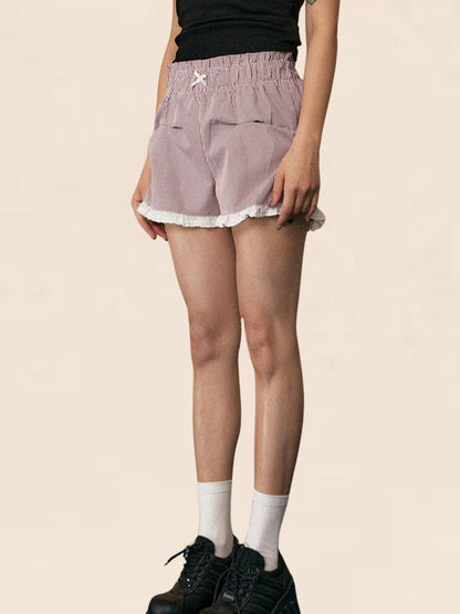 Pink Shorts High Waist Ruffle Pants