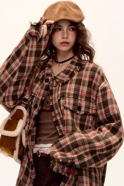 Wool Plaid Frayed Shirt
