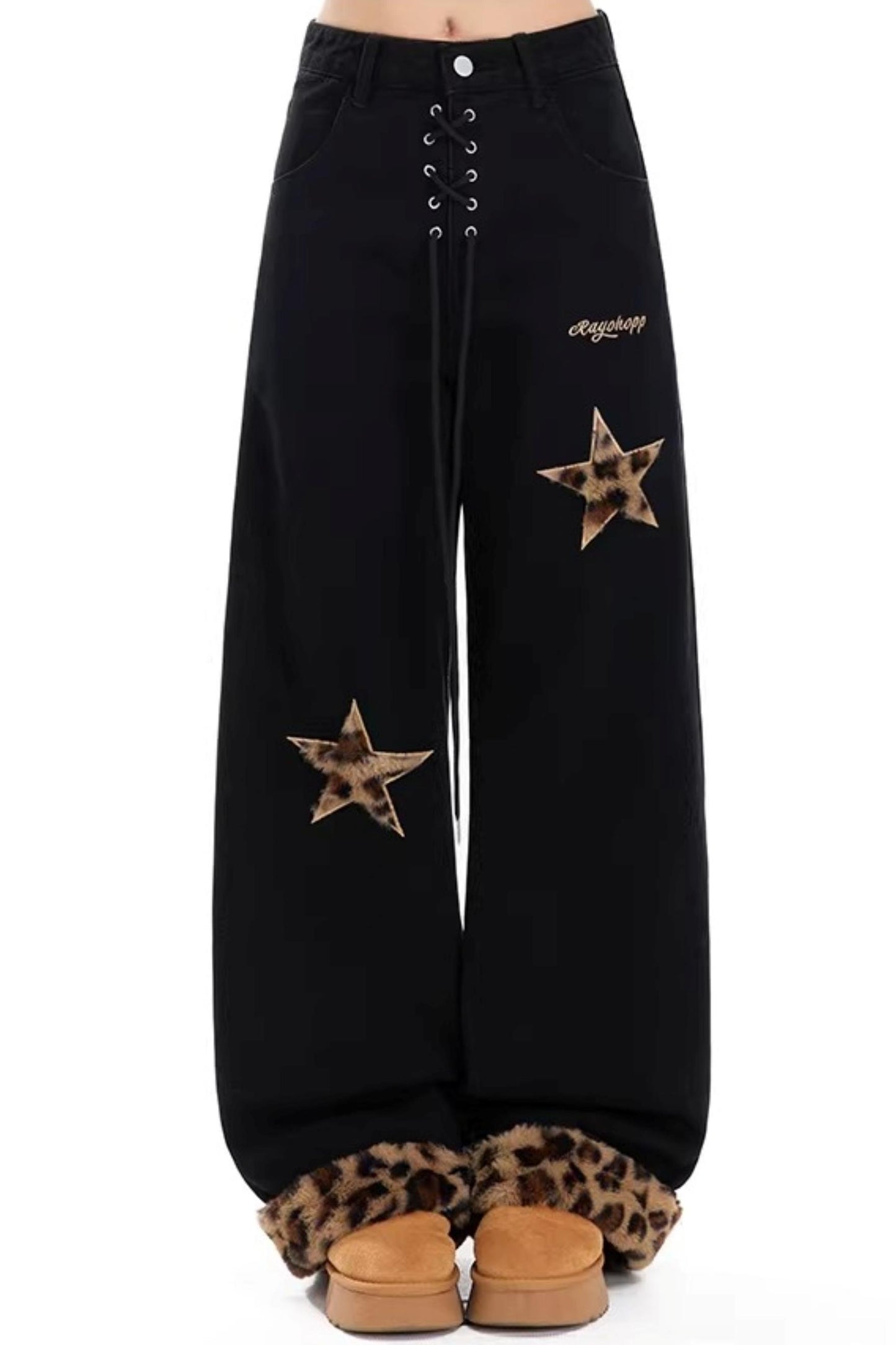 레트로 별 플러시 데님 팬츠