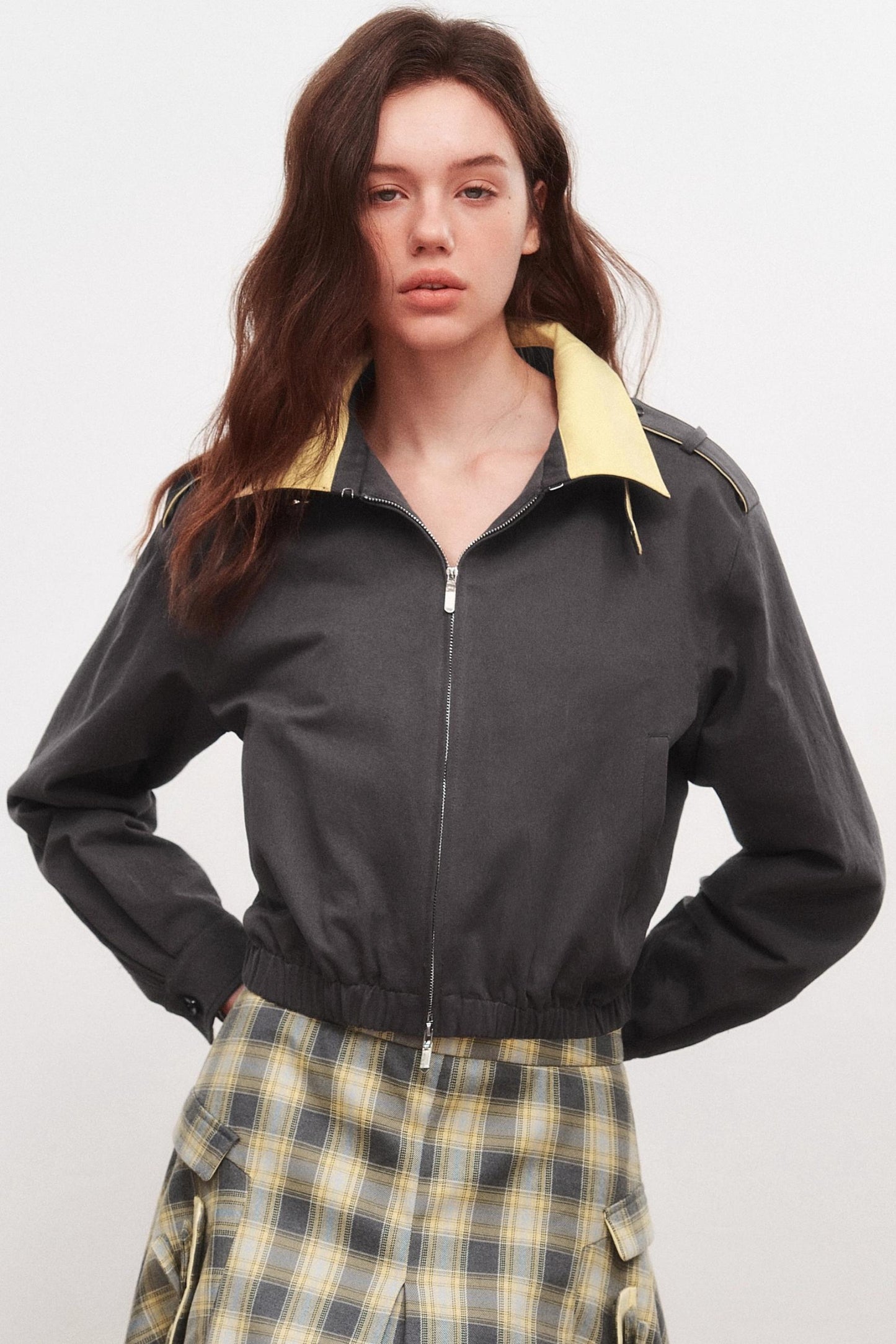 Stand-Up Collar Raglan Zippered Jacket