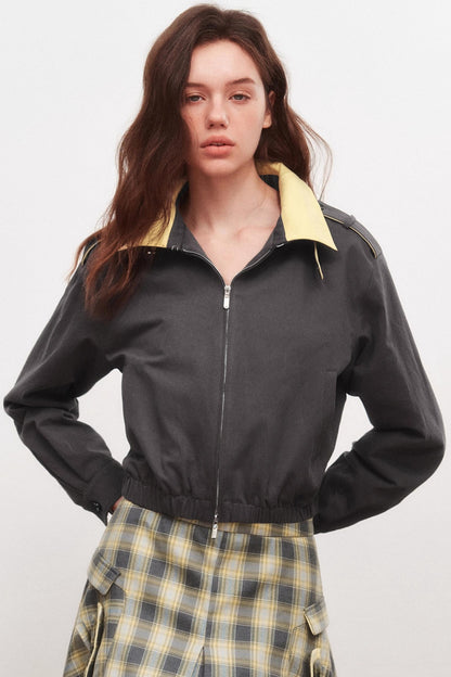 Stand-Up Collar Raglan Zippered Jacket