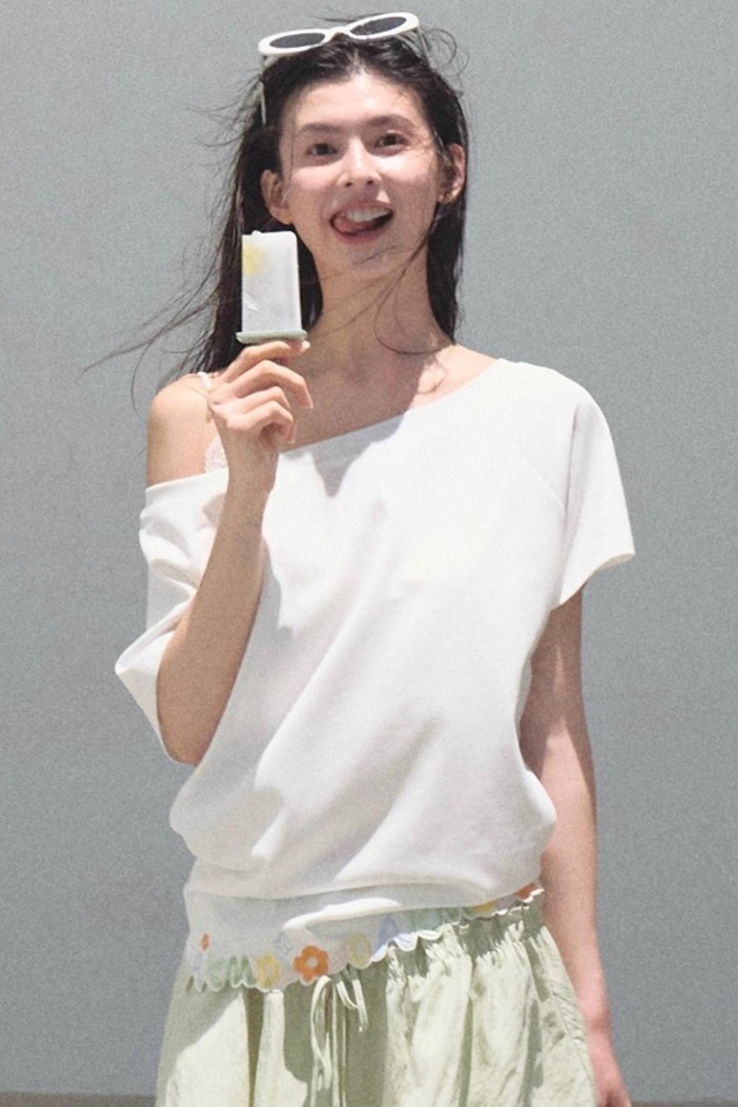 Cotton Off-the-Shoulder Embroidered Shirt