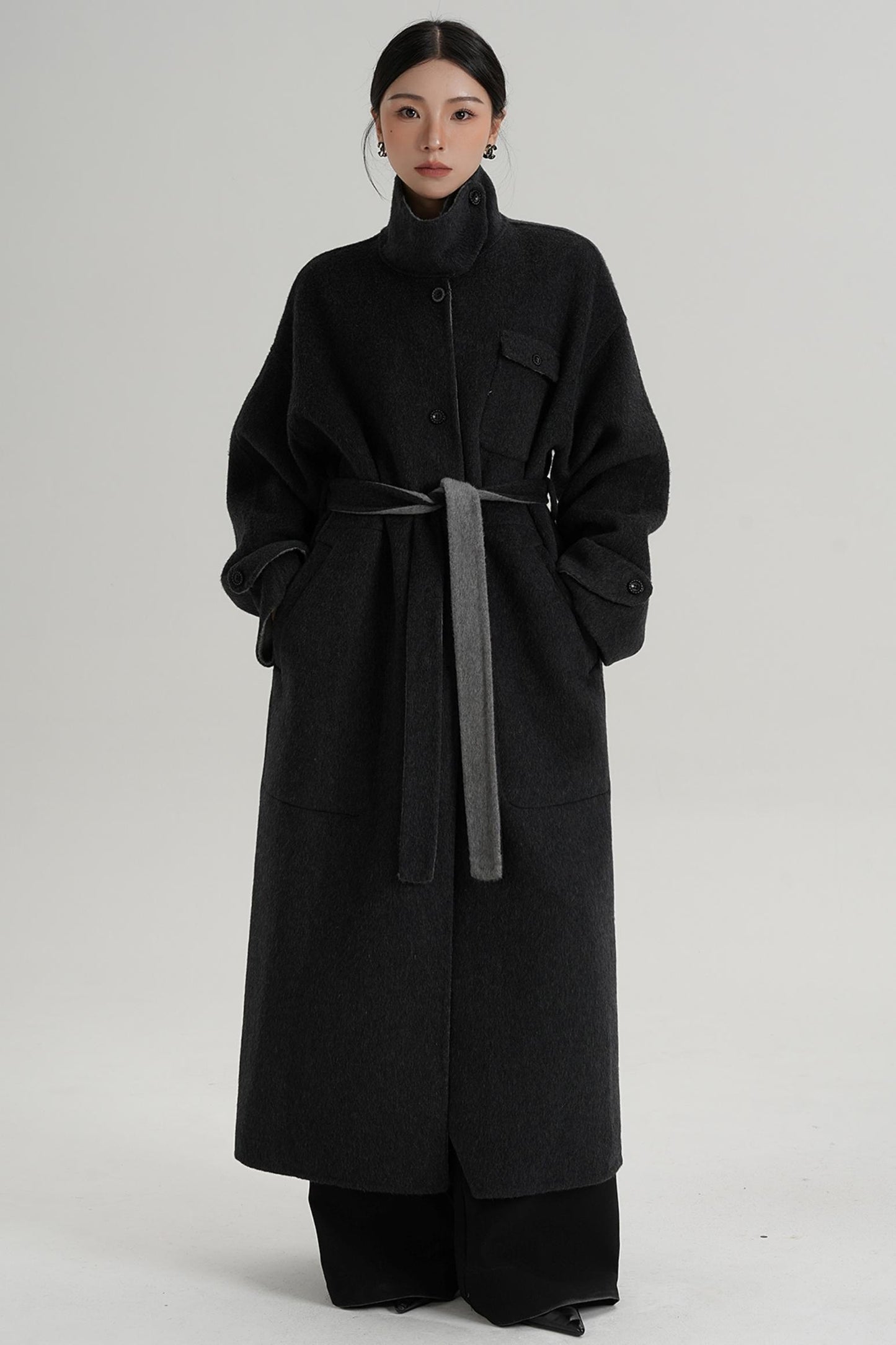 Temperament Design Color-Blocking Woolen Coat