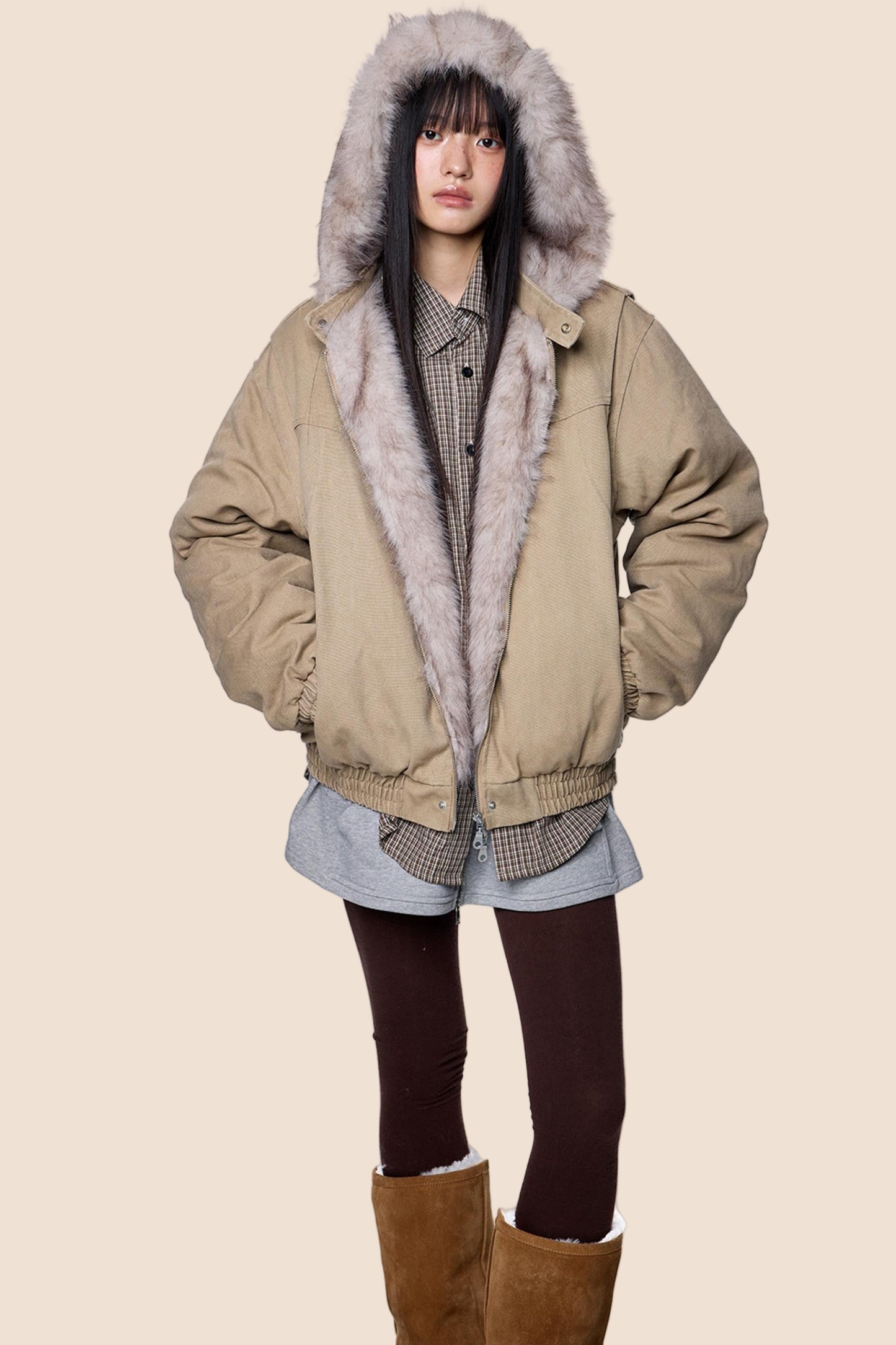 Carved Fluffy Collar Jacket