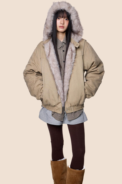 Carved Fluffy Collar Jacket