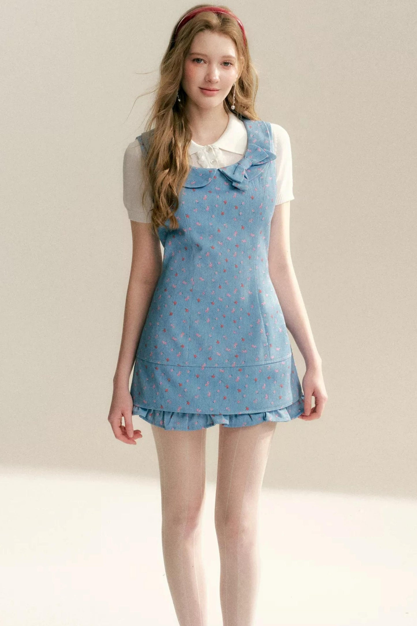 Contrast Floral Bow Collar Dress