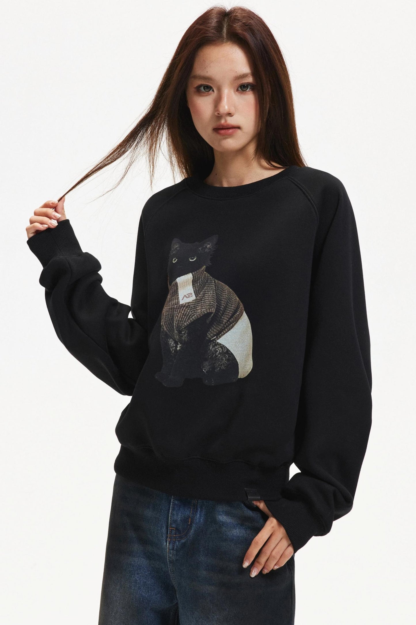 Kitten Print Raglan Sweater