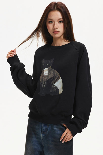 Kitten Print Raglan Sweater