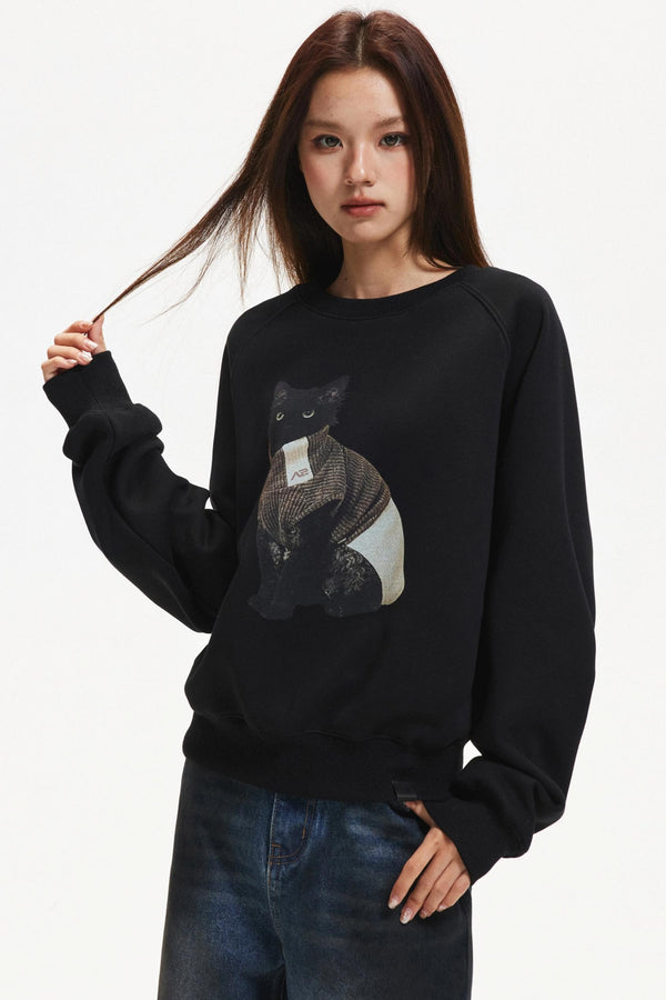 Kitten Print Raglan Sweater