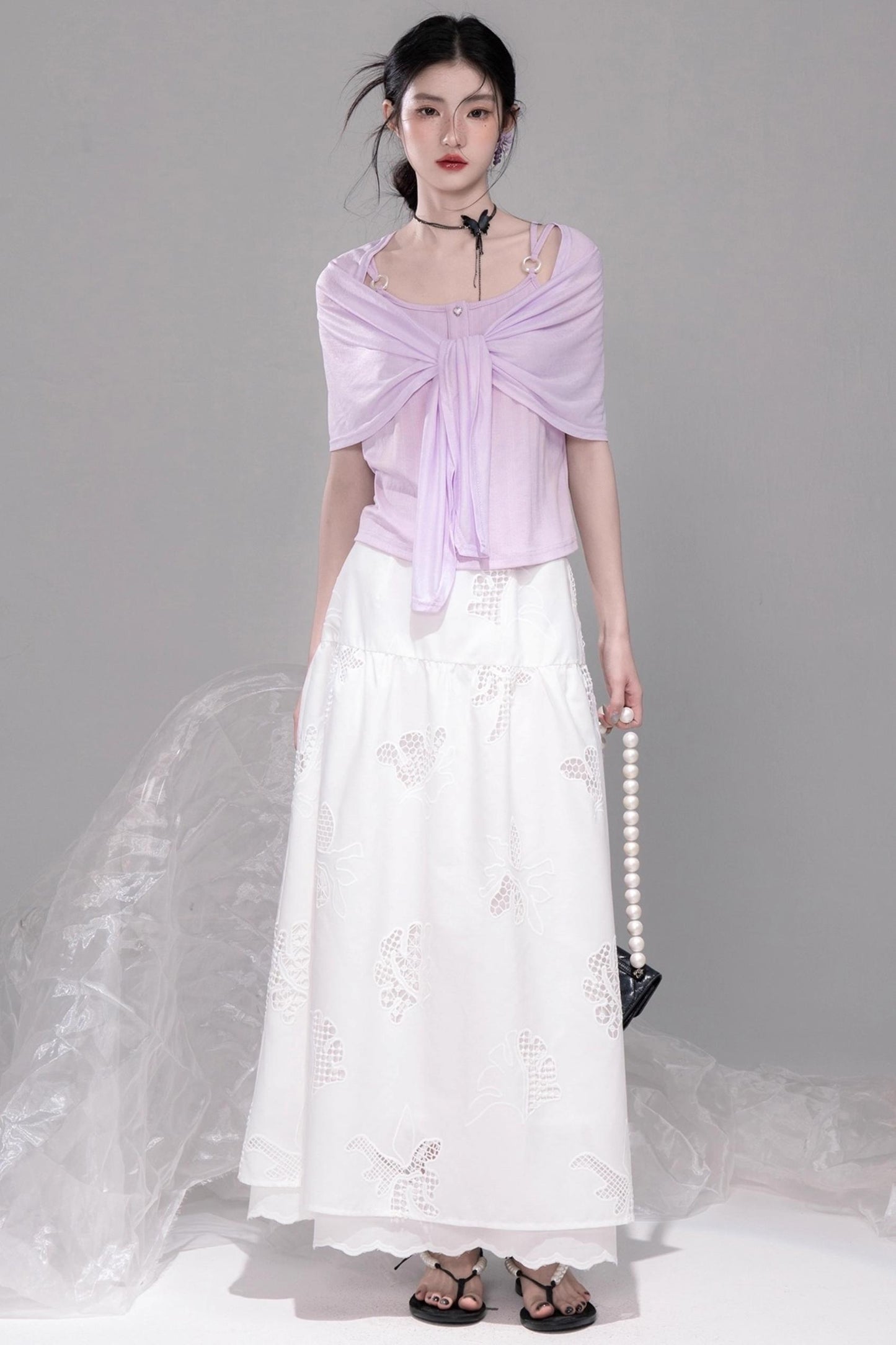 Cool Lily Purple Shawl With Vest Set