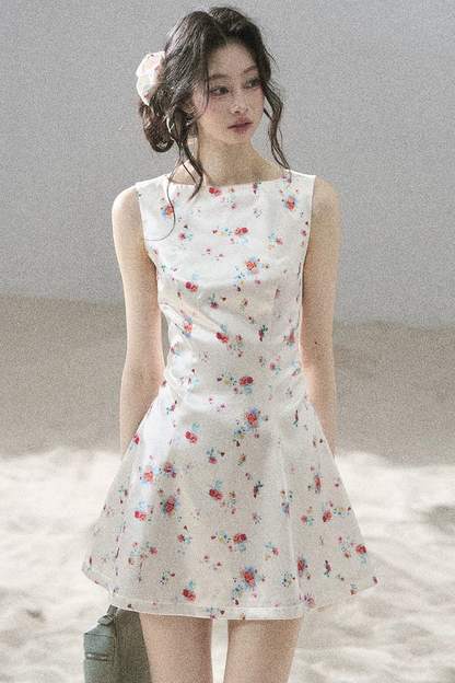 French Floral Satin Dress