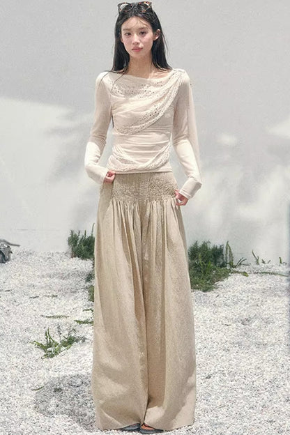 Sheer Rhinestone Slim-Fit Top Set