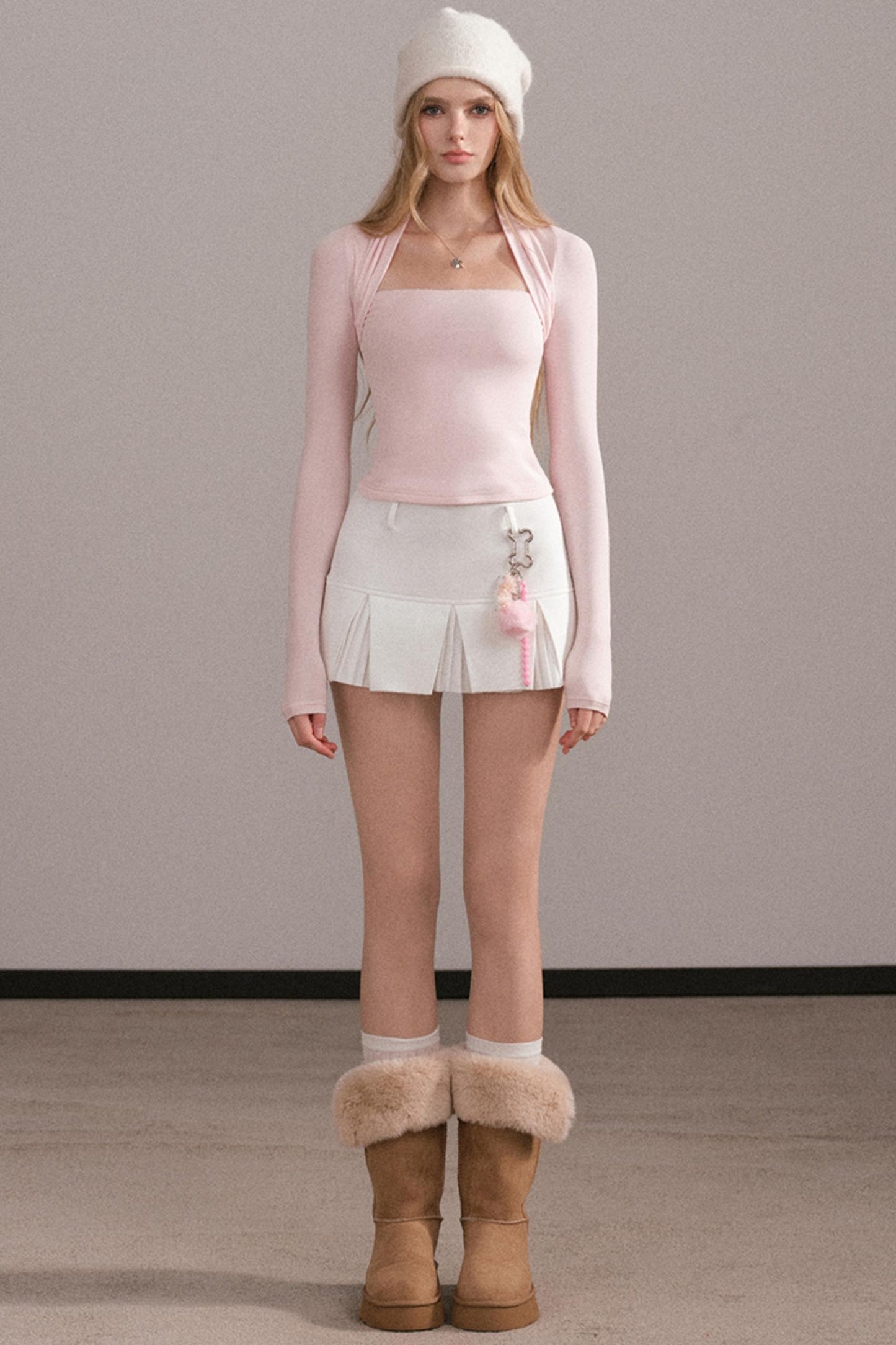 Pleated A-Line White Skirt