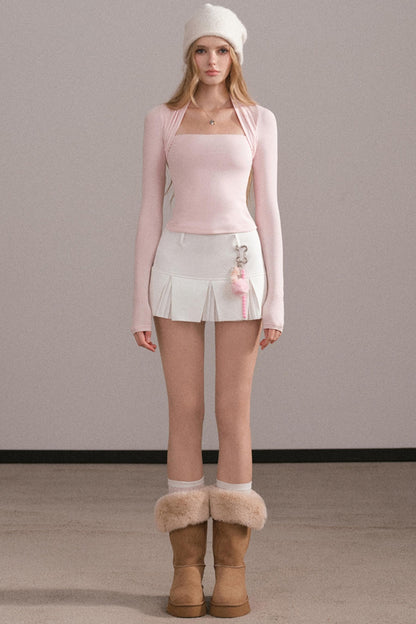 Pleated A-Line White Skirt