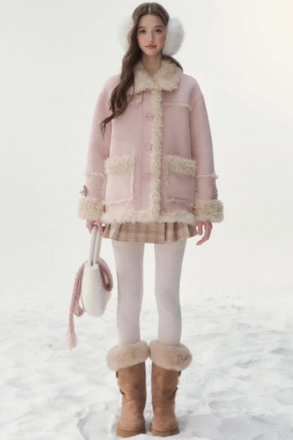 Pink and Blue Reversible Fur Coat